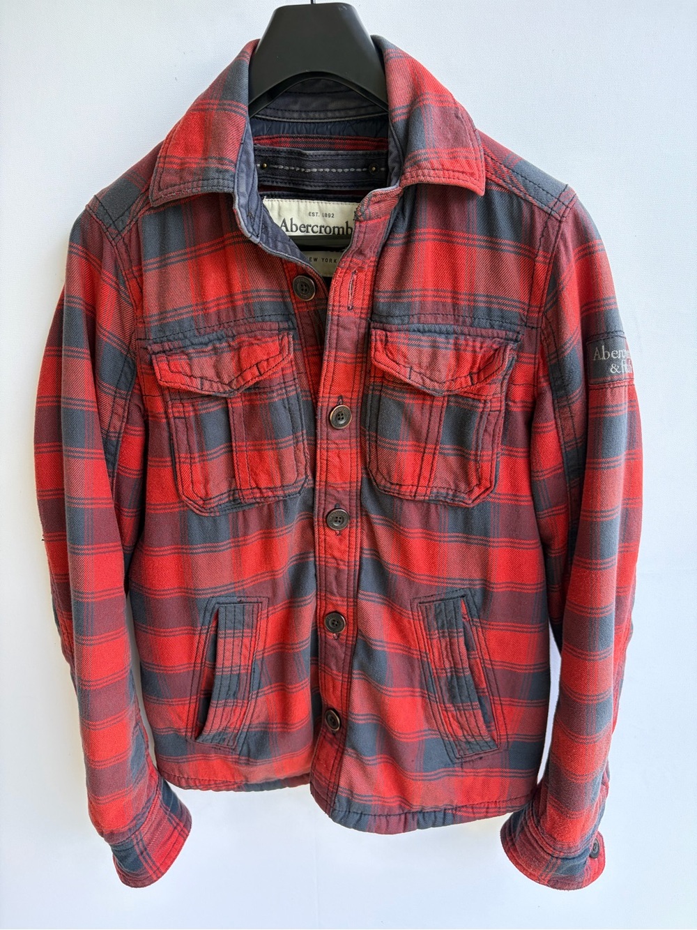 VTG Abercrombie & Fitch Jay Range Men's Plaid Flannel Shirt Jacket Red Black S
